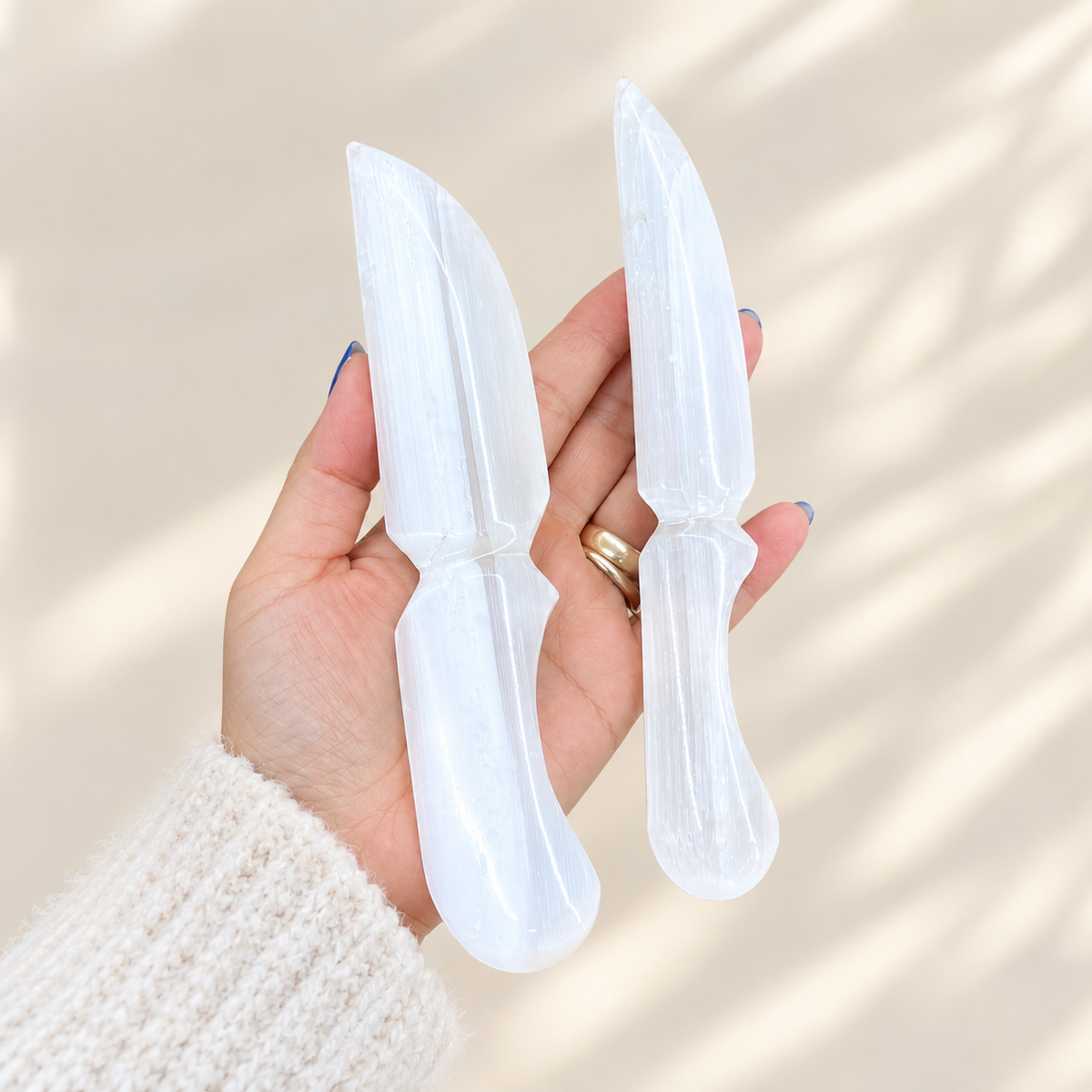 Selenite bowl - leaf dish 12 cm