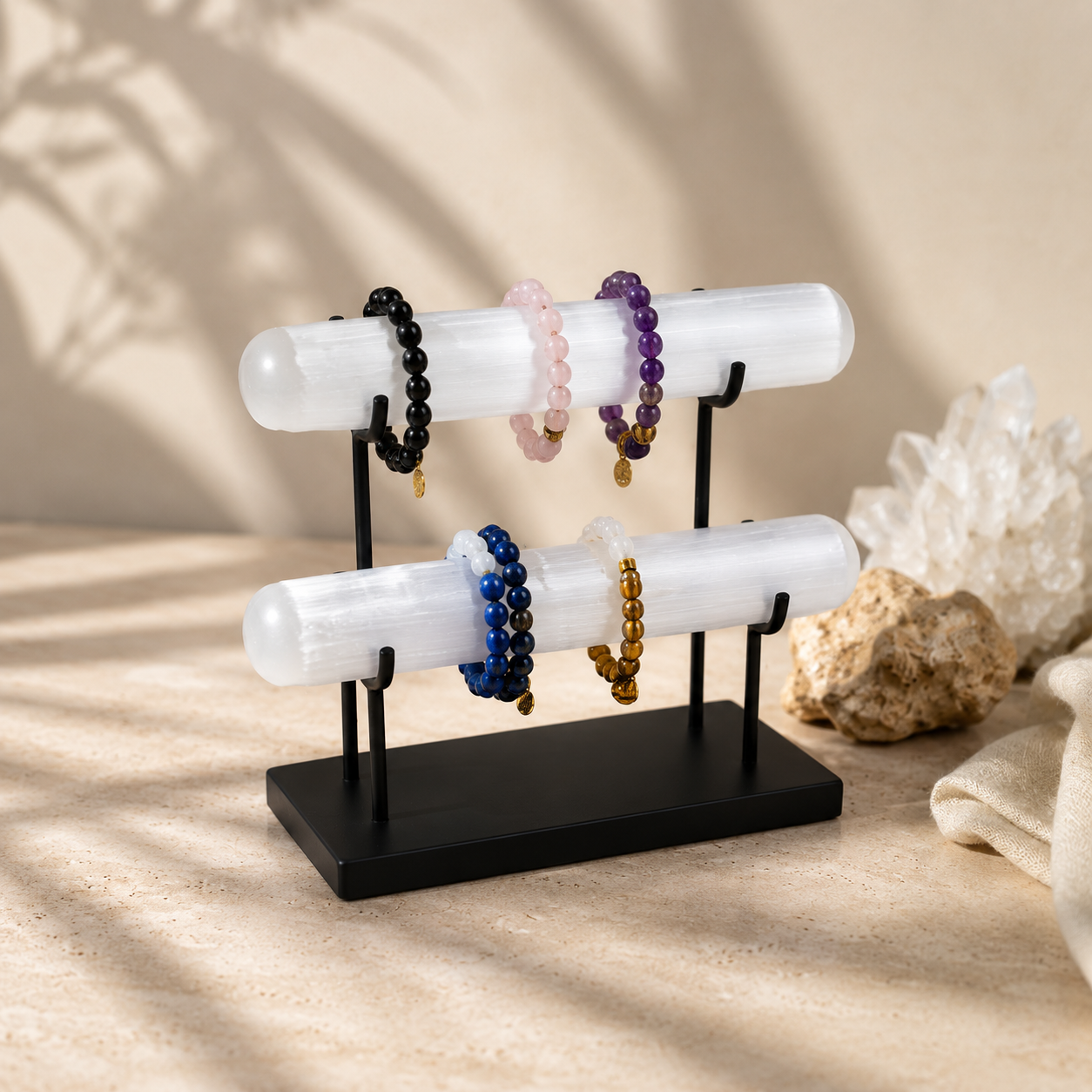 Aura Line selenite bracelet stand with metal holder 26x10x20.5 cm