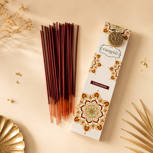 Luxury prabangūs natūralūs smilkalai su smilkaline Rangoli CINNAMON 48 g