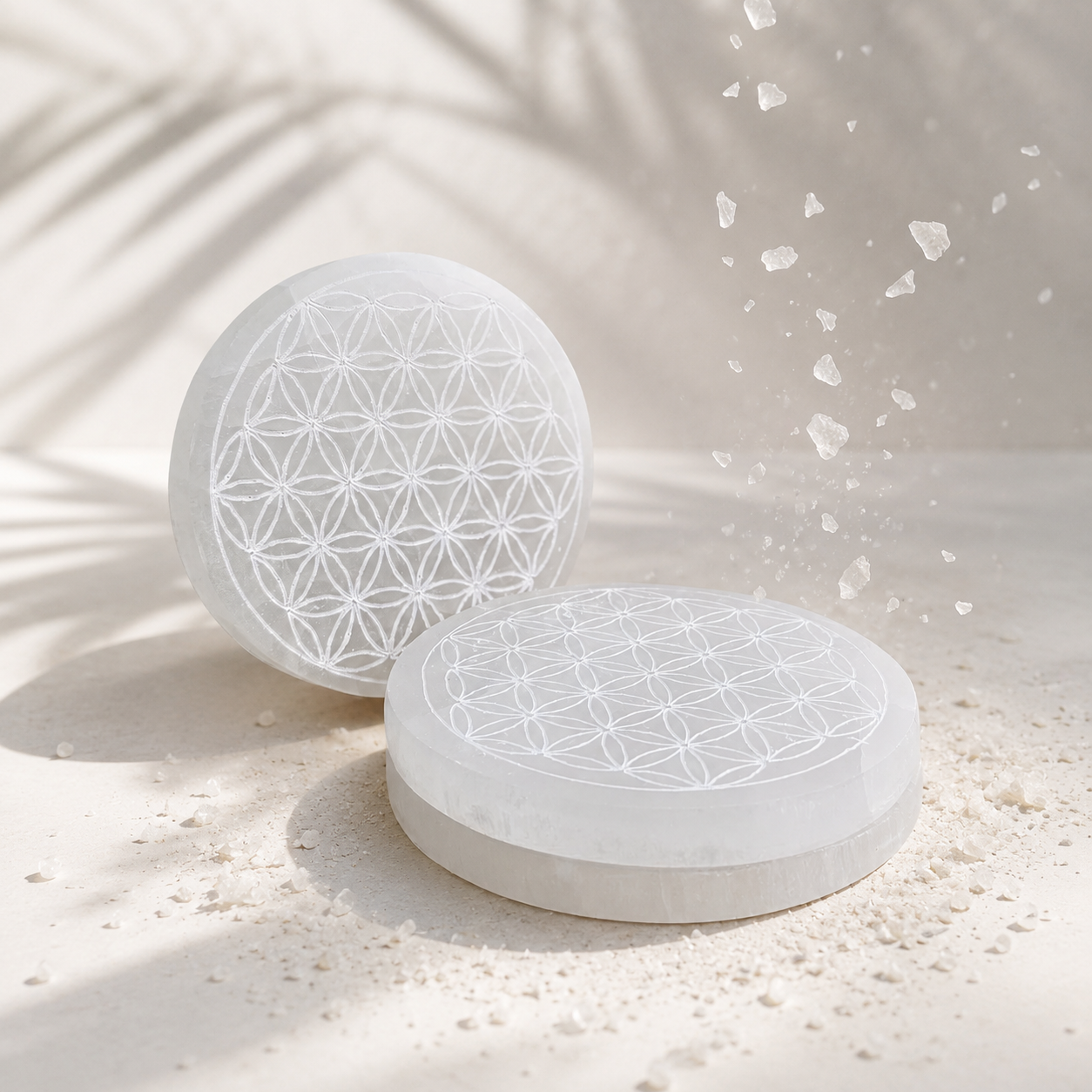Selenito lėkštelė - padėkliukas Flower of Life 8 cm