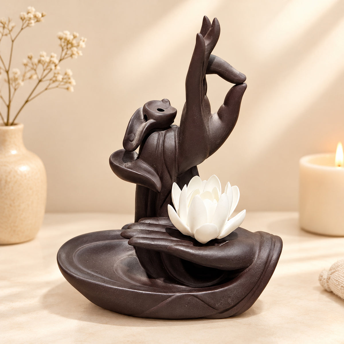 Prabangi porceliano ir keramikos 2 in 1 smilkalinė Asia Zen Lotus