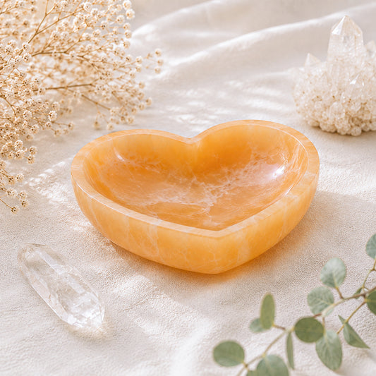 Peach oranžinio selenito dubenėlis širdis 14 cm