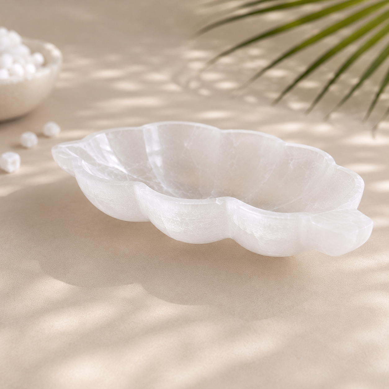 Selenite bowl - leaf dish 12 cm