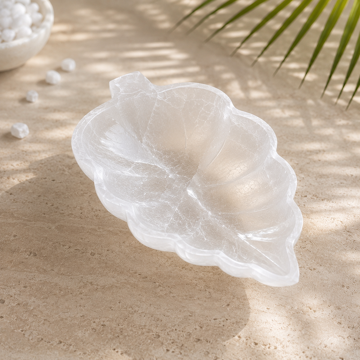 Selenite bowl - leaf dish 12 cm