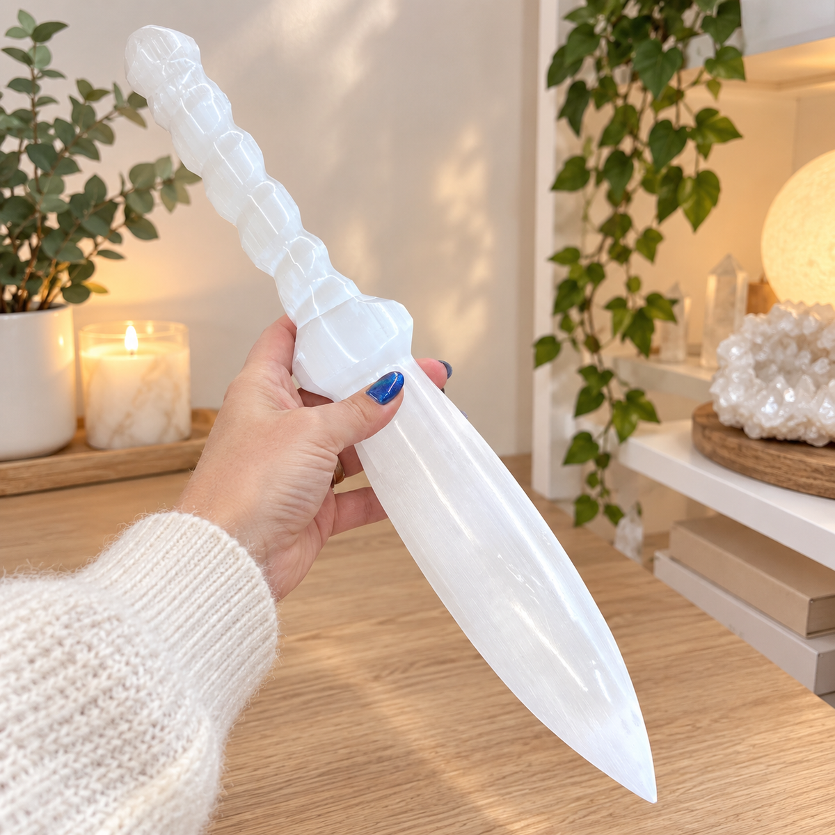 Selenite bowl - leaf dish 12 cm