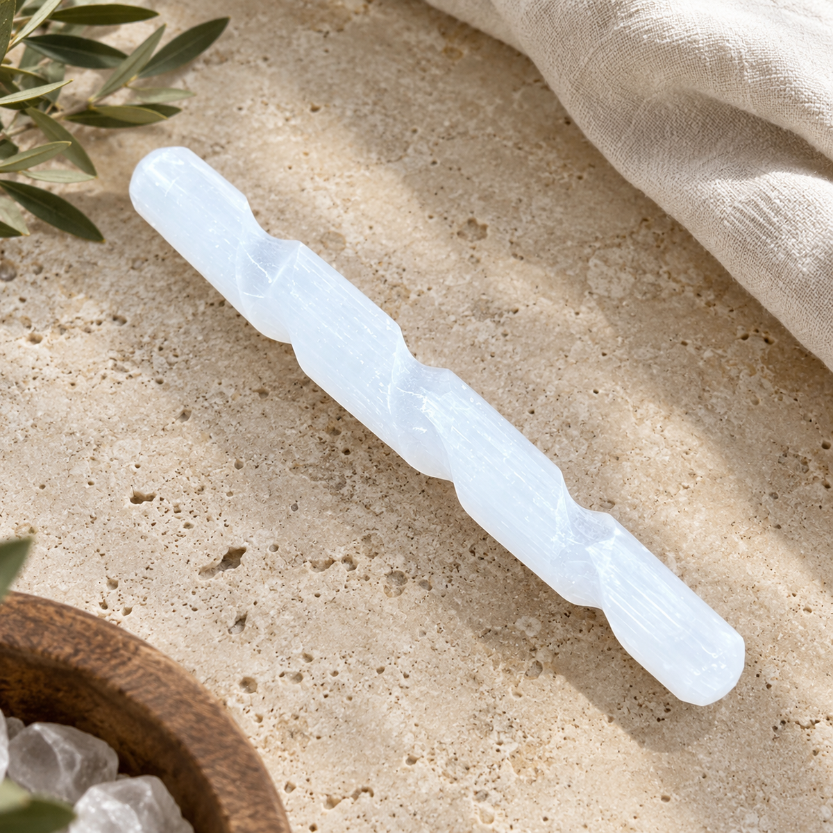 Selenite bowl - leaf dish 12 cm